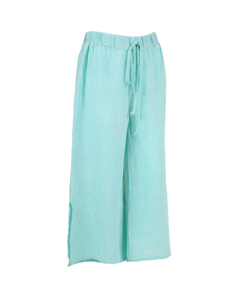 Wide Leg Split Hem Sides Linen Palazzo Pant