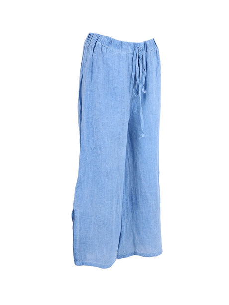 Wide Leg Split Hem Sides Linen Palazzo Pant