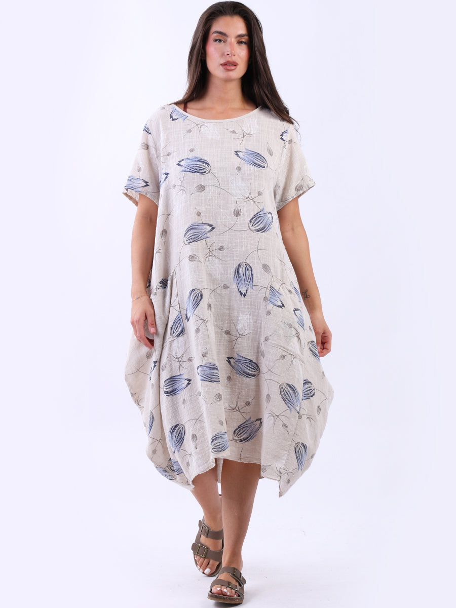 Floral Print Women Cotton Cocoon Dress