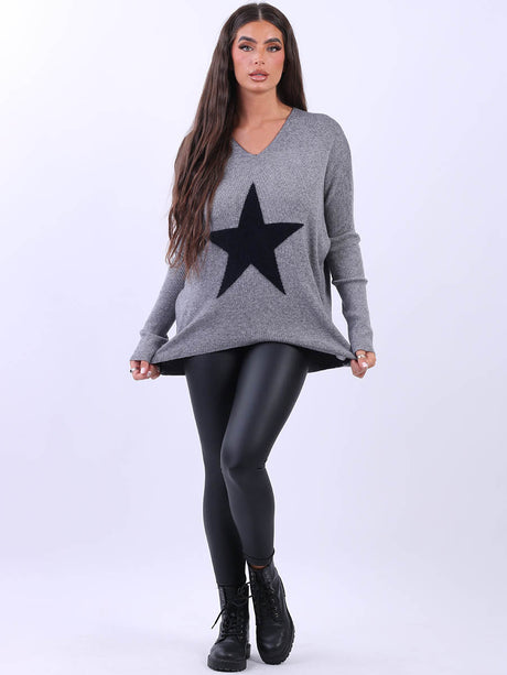 Italian Knitted Star Print Plus Size Ladies Jumper