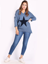 Italian Knitted Star Print Plus Size Ladies Jumper