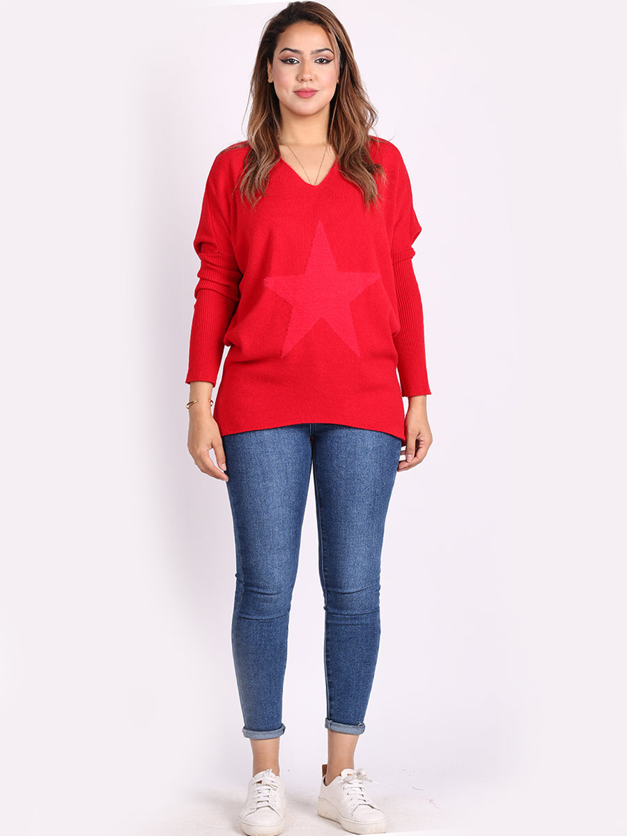 Italian Knitted Star Print Plus Size Ladies Jumper