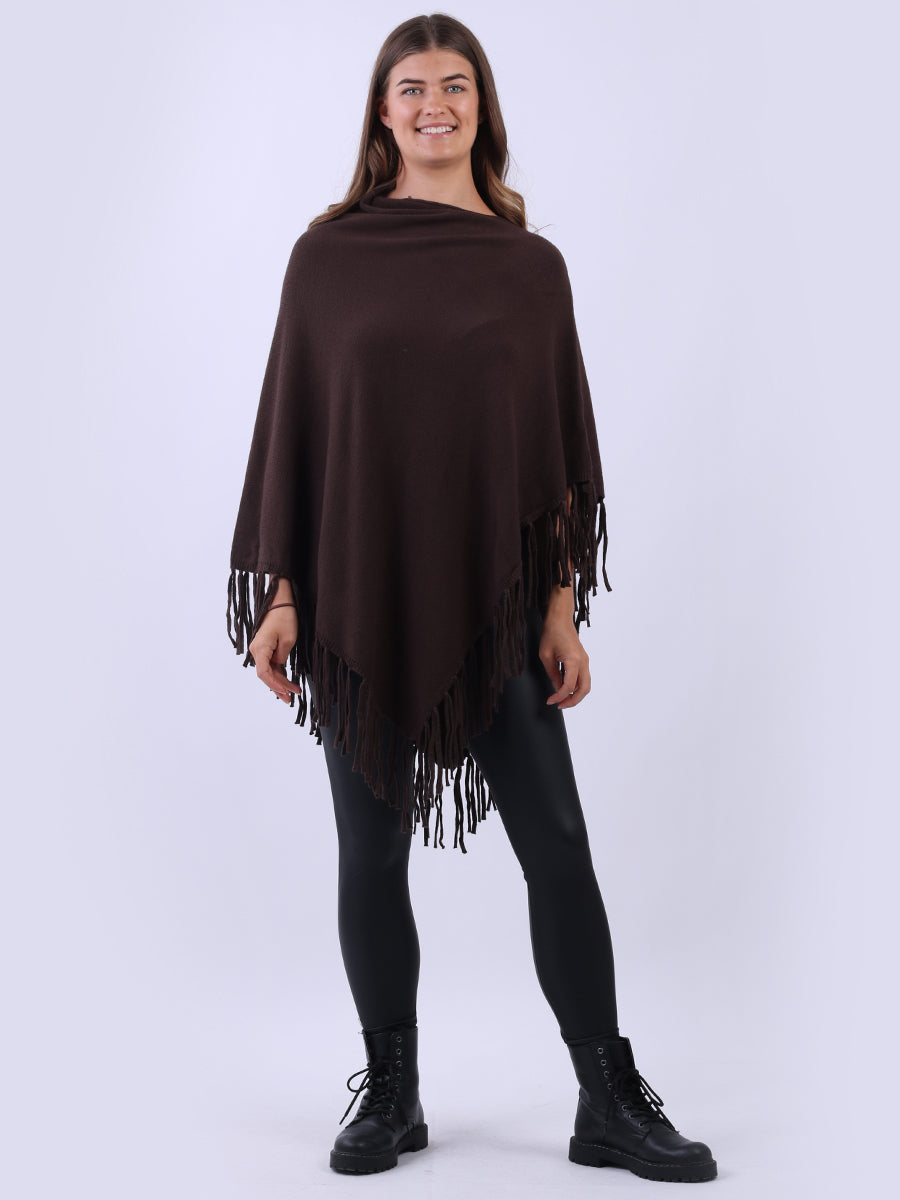 Cowl Neck Knitted Fringe Poncho