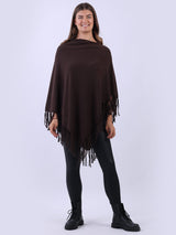 Cowl Neck Knitted Fringe Poncho