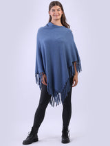 Cowl Neck Knitted Fringe Poncho