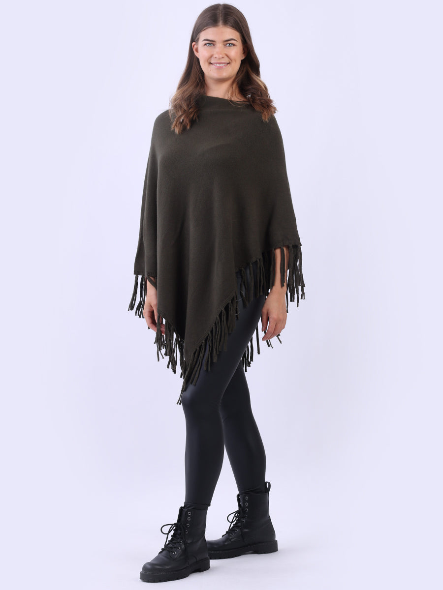 Cowl Neck Knitted Fringe Poncho