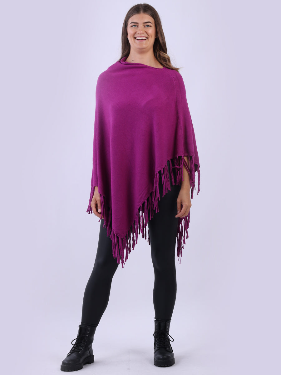 Cowl Neck Knitted Fringe Poncho