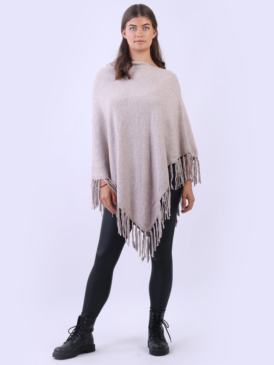 Cowl Neck Knitted Fringe Poncho