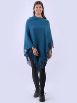 Cowl Neck Knitted Fringe Poncho