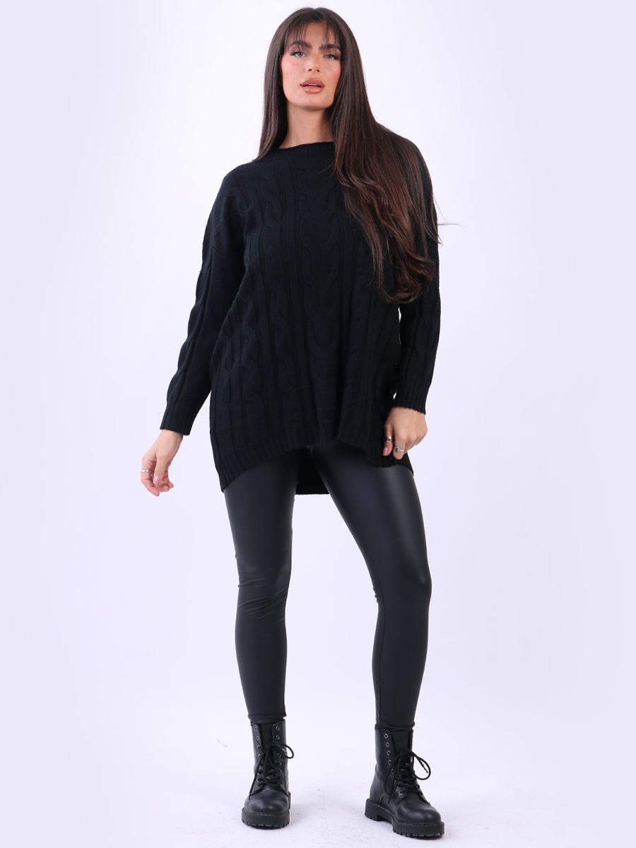 Ladies Plain Cable Knitted Ribbed Jumper