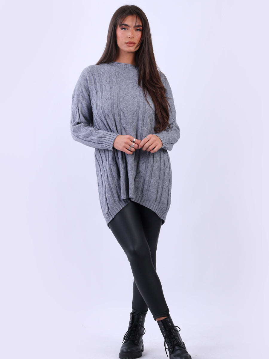 Ladies Plain Cable Knitted Ribbed Jumper