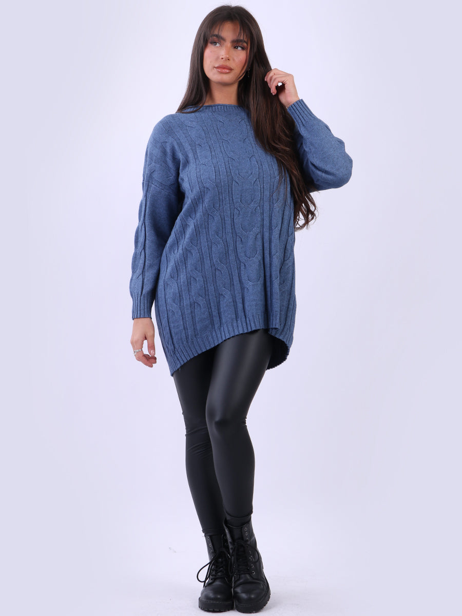 Ladies Plain Cable Knitted Ribbed Jumper