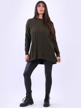 Ladies Plain Cable Knitted Ribbed Jumper