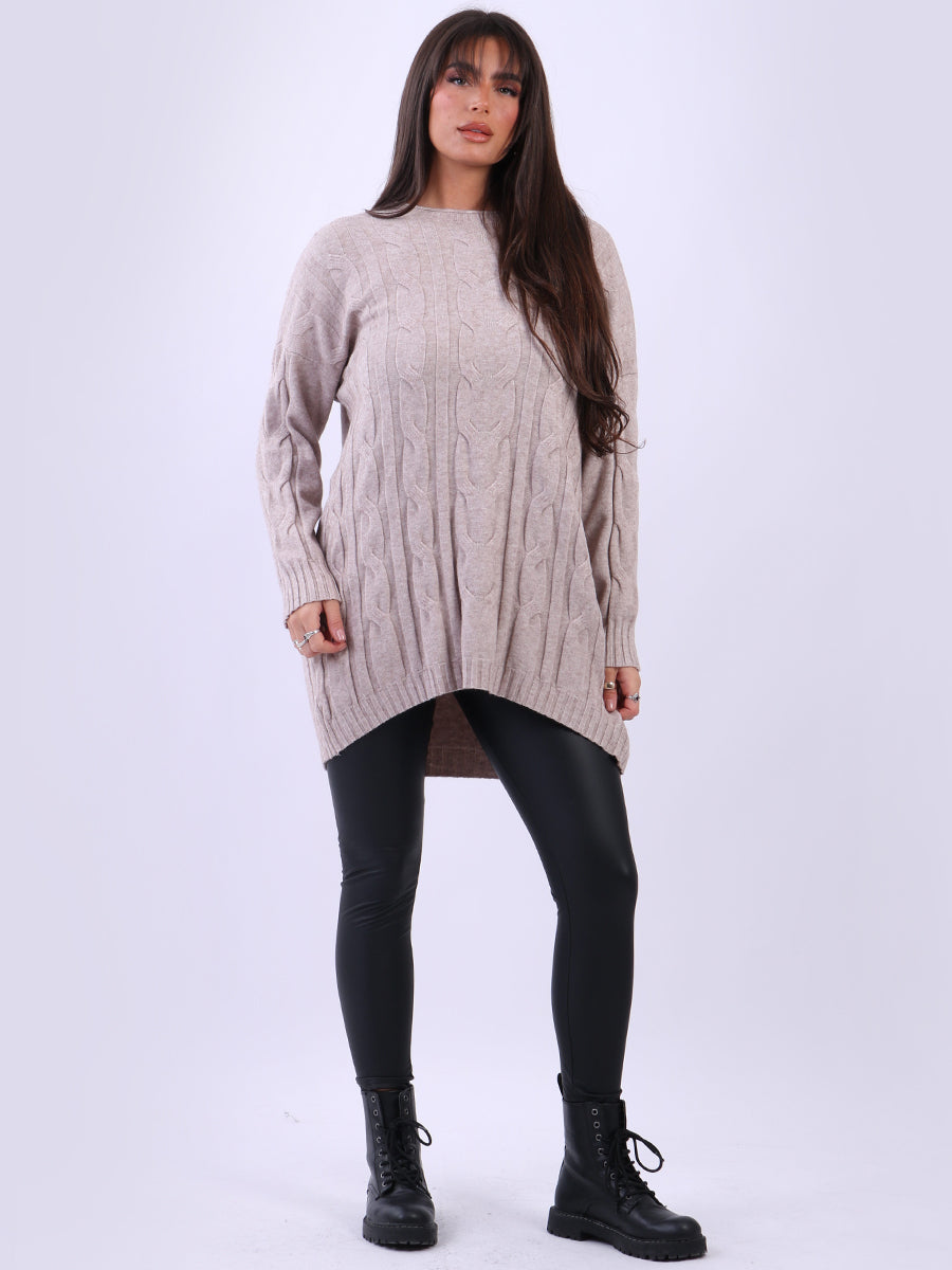 Ladies Plain Cable Knitted Ribbed Jumper